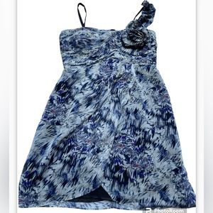 MM Couture Blue White Pleated Bust Spaghetti Strap Empire Waist Dress Size M